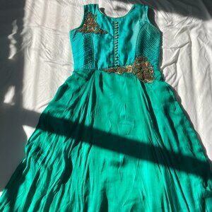 Dual-Toned Embroidered Teal Dress